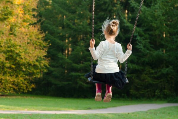 Toddler swinging on an outside swing