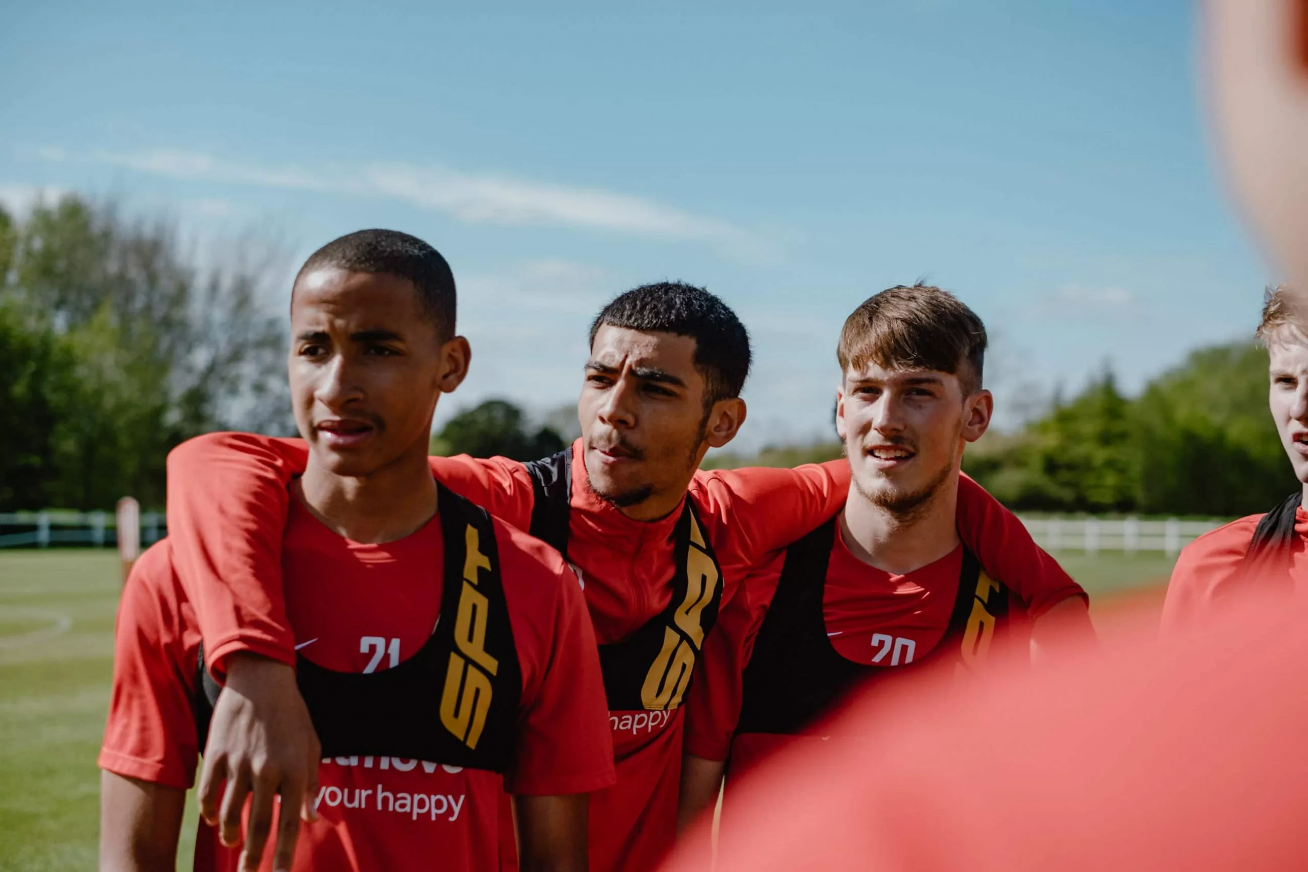 Football students taking a photo together