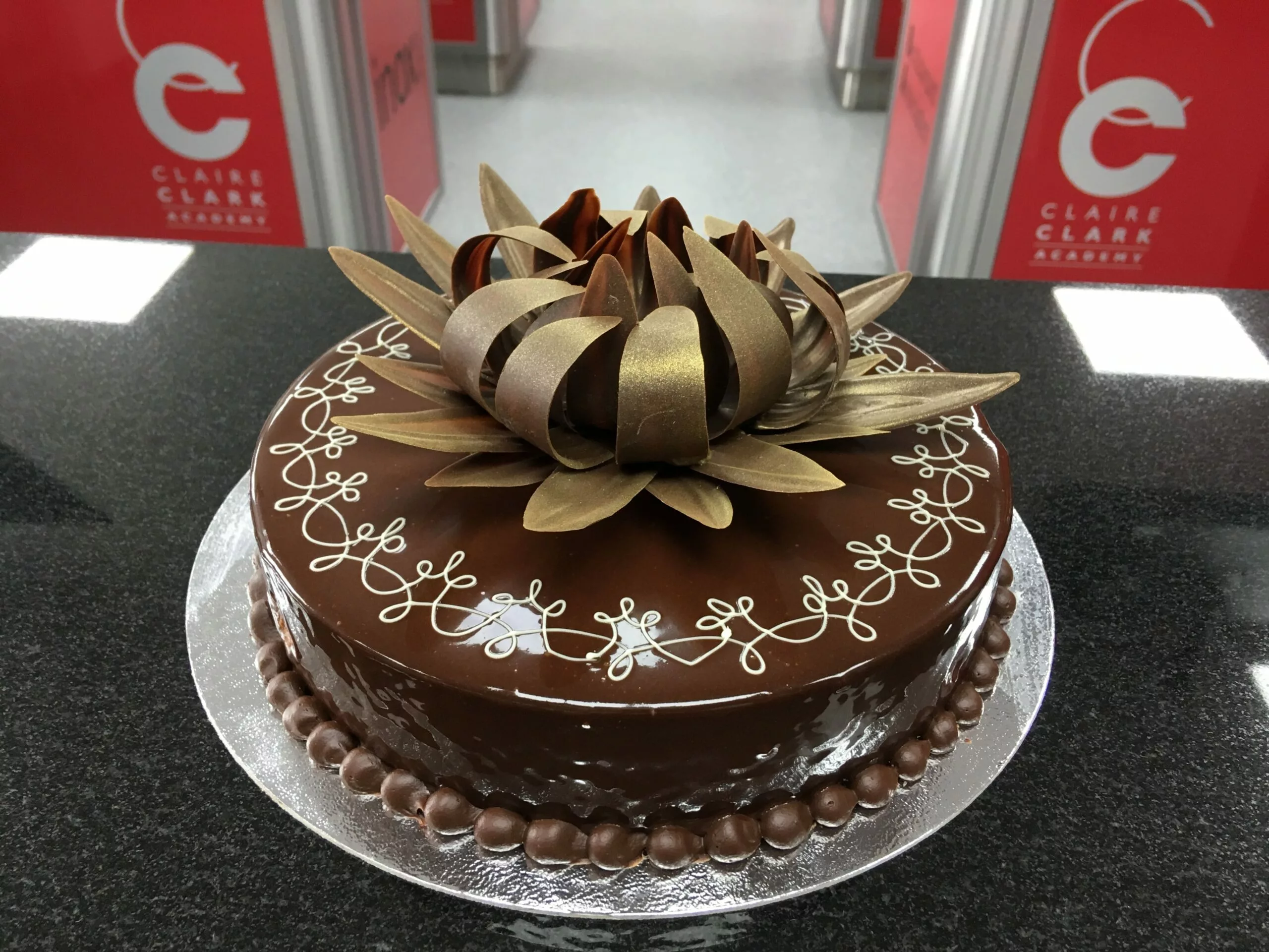 Chocolate cake made by the bakery & patisserie students