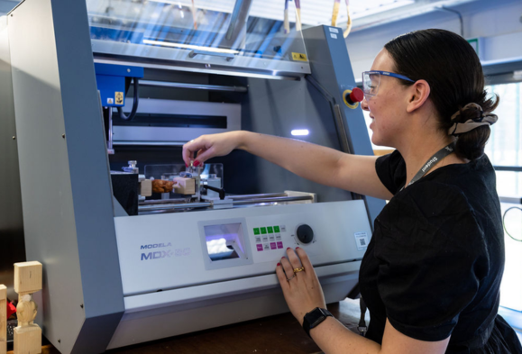 Female engineering students at work