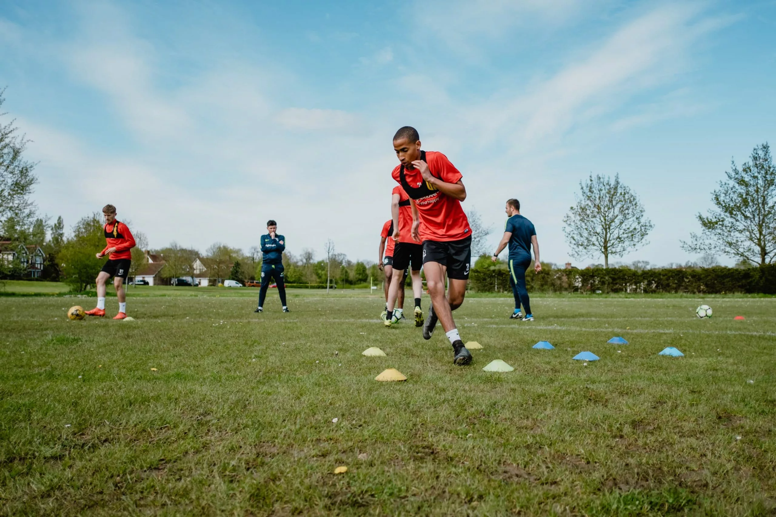 Students during football training