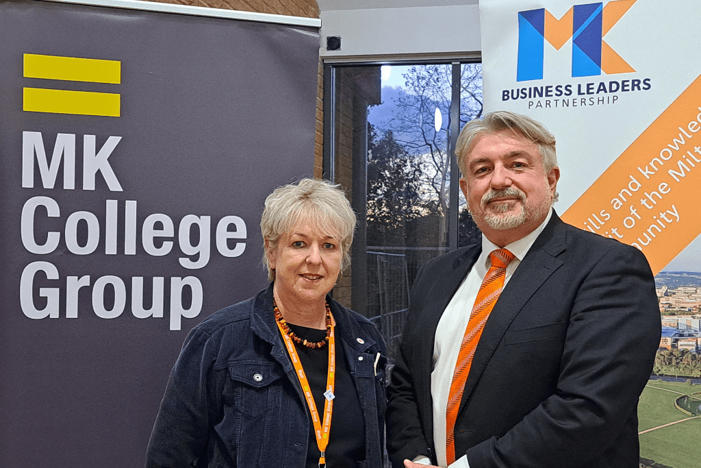 Sally Alexander, CEO and Group Principal of MK College Group and Nick Mann from the Milton Keynes Business Achievement Awards.