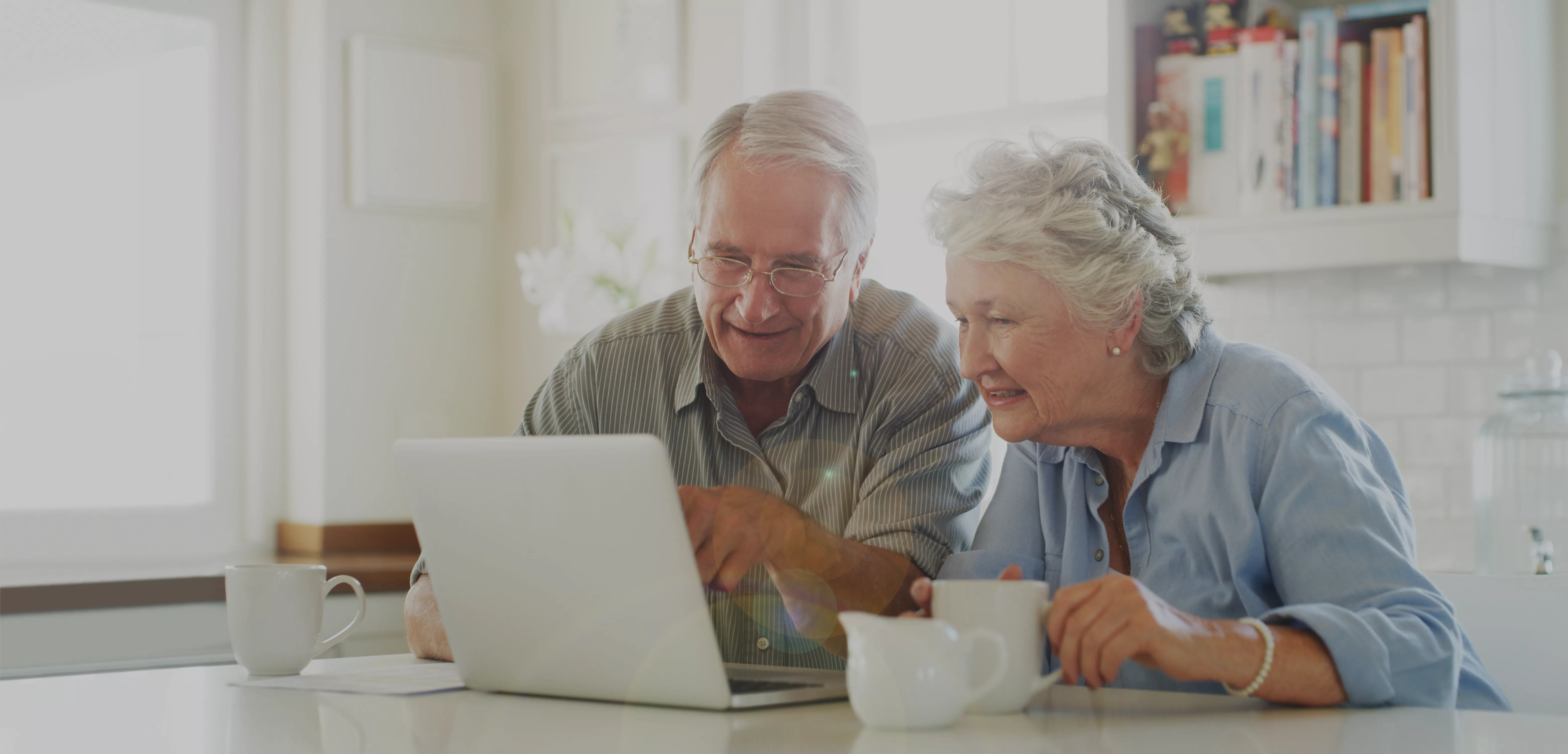 Elderly couple looking at a laptop screen together