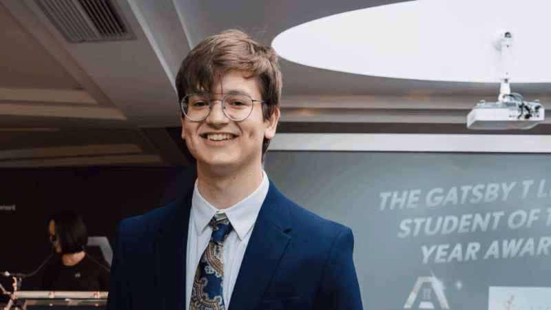 Former MK College T Level student, James Adi, receiving his Award for Regional T Level Student of the Year.